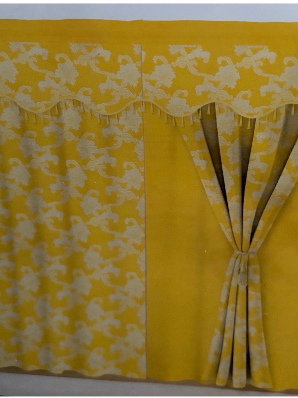 Yellow Floral Window Valance and Curtain Set